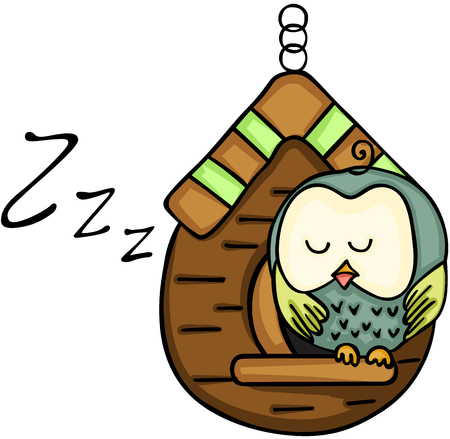 Owl sleeping on wooden cageのイラスト素材