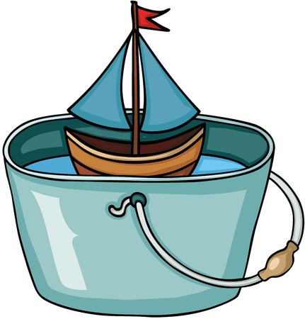 Little boat in bucket full of waterのイラスト素材