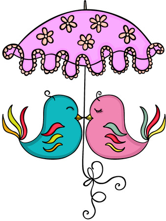 Couple birds with umbrellaのイラスト素材