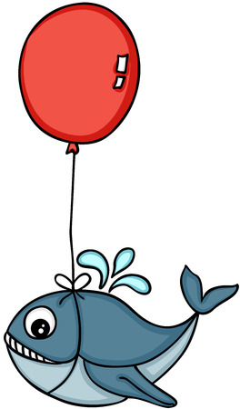 Cute whale flying with heart shaped balloon.のイラスト素材