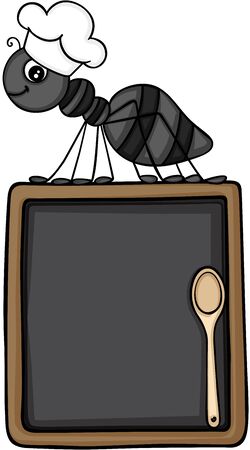 Ant chef with menu of restaurant and wooden spoonのイラスト素材