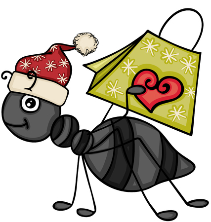 Christmas ant carrying a gift bagのイラスト素材