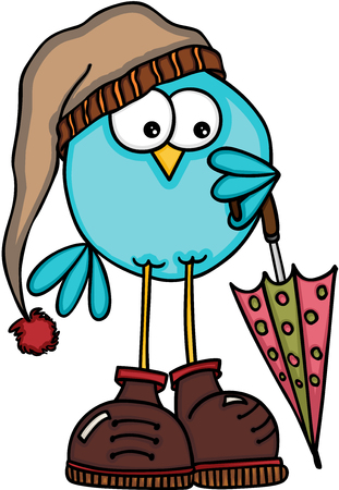 Cute winter bird with umbrellaのイラスト素材