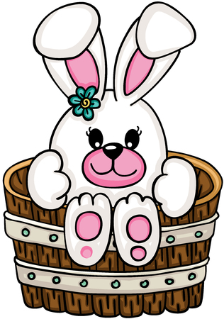 Cute bunny inside a wooden tubのイラスト素材