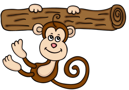 Monkey hanging on the tree trunk.のイラスト素材