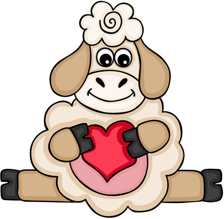 Cute sheep holding red heartのイラスト素材