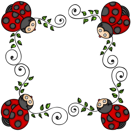 Decorative frame with leaves and ladybugsのイラスト素材