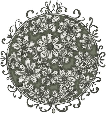 Flowers on floral circle Vector illustration.のイラスト素材