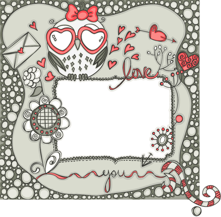 Love layout frame with owl.のイラスト素材