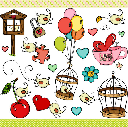 Little bird set digital elementsのイラスト素材