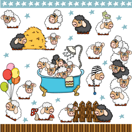 Cute sheep set digital elements.のイラスト素材