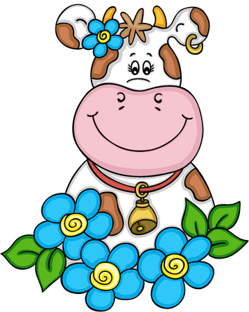 Lovely cow with flowersのイラスト素材