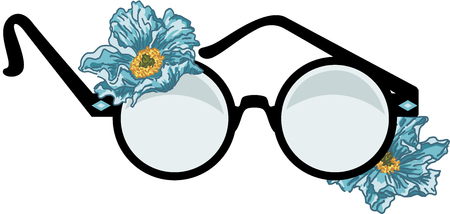 Round glasses with flowersのイラスト素材