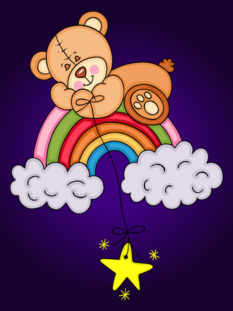 Teddy bear sleeping on rainbowのイラスト素材