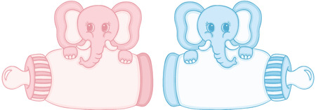 Pink and blue elephant with baby milk bottleのイラスト素材