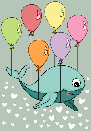 Whale flying on air balloons vector backgroundのイラスト素材