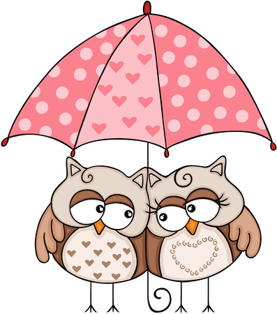 Owls couple under umbrellaのイラスト素材