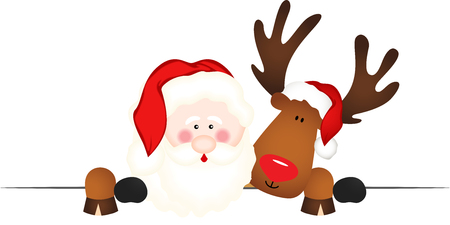 Santa Claus and reindeer with a blank templateのイラスト素材