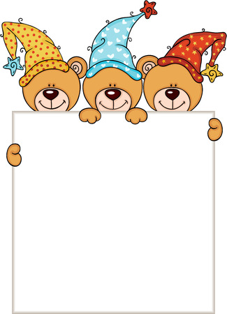 Three teddy bears with blank templateのイラスト素材