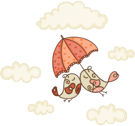 Bird couple under umbrellaのイラスト素材