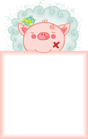 Cute pig with blank templateのイラスト素材