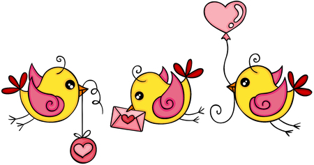 Cute three love yellow birdsのイラスト素材