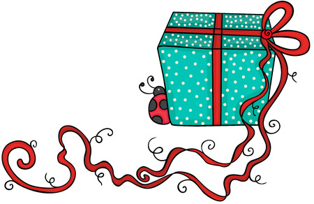 Cute blue gift with ladybugのイラスト素材