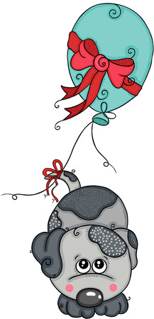 Cute dog with blue balloonのイラスト素材