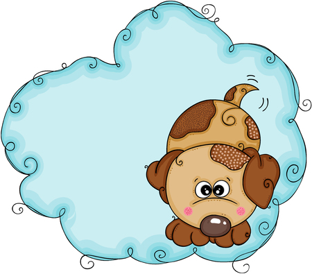 Background tag label blue with brown dogのイラスト素材