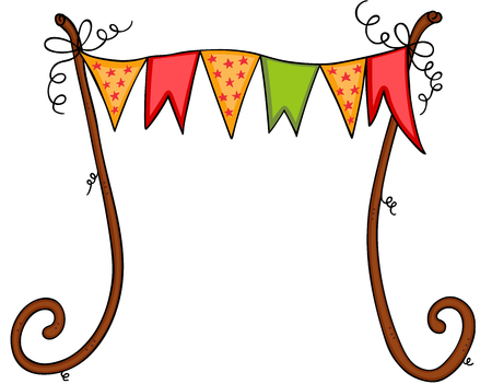 Wooden support with vintage party banner flagのイラスト素材