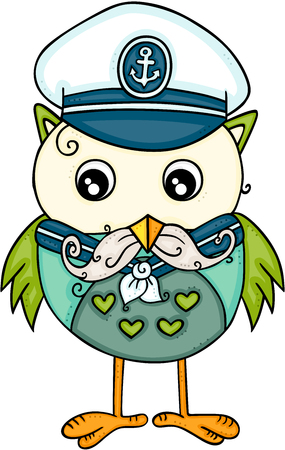 Cute sailor owl with mustacheのイラスト素材