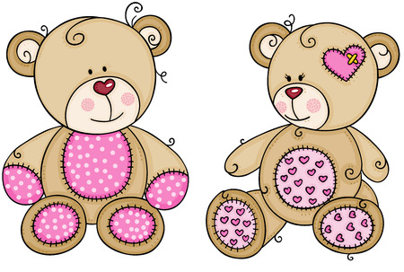Two pink cute teddy bearのイラスト素材