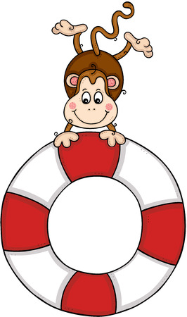 Cute monkey with a floatのイラスト素材