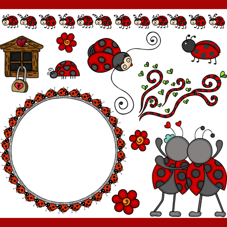 Cute ladybug set digital elementsのイラスト素材
