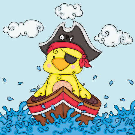 Illustration with yellow bird pirate in boatのイラスト素材