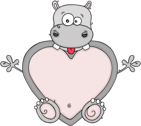 Funny little hippo with heart shapedのイラスト素材