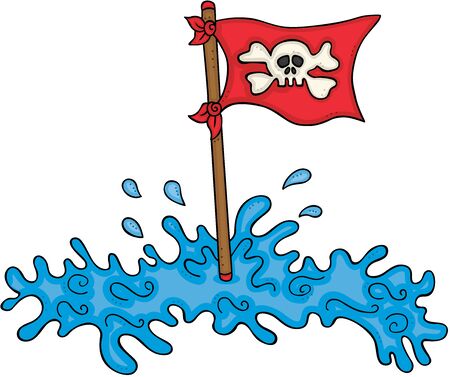 Skull red flag on seaのイラスト素材