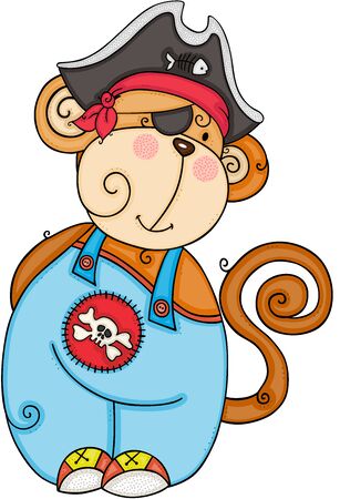 Cute pirate monkey in whiteのイラスト素材