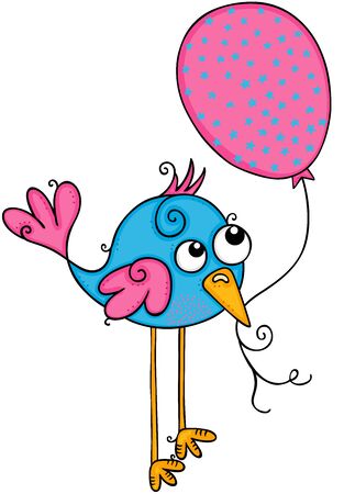 Cute blue bird holding a pink balloonのイラスト素材