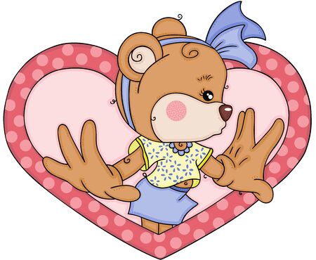 Girl teddy bear jumping of heartのイラスト素材