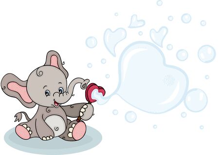 Cute elephant blowing soap bubblesのイラスト素材