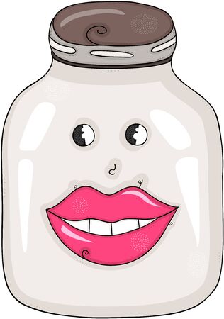 Glass transparent jar with funny faceのイラスト素材