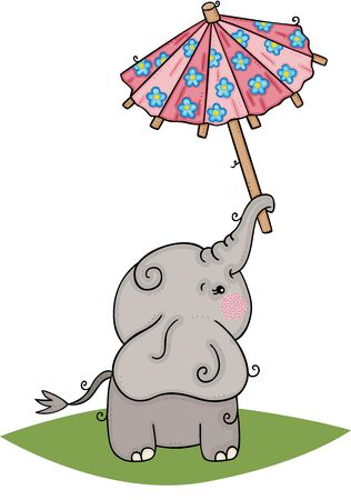 Cute little elephant holding a small umbrellaのイラスト素材