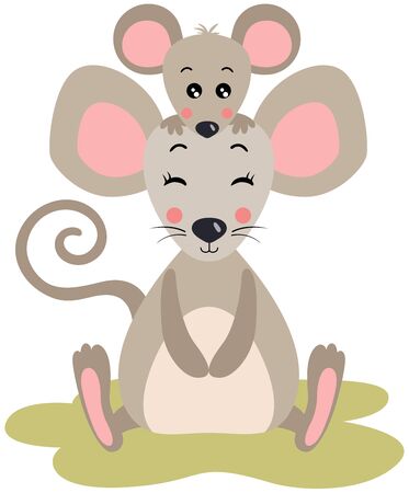 Mother mouse with her baby on headのイラスト素材