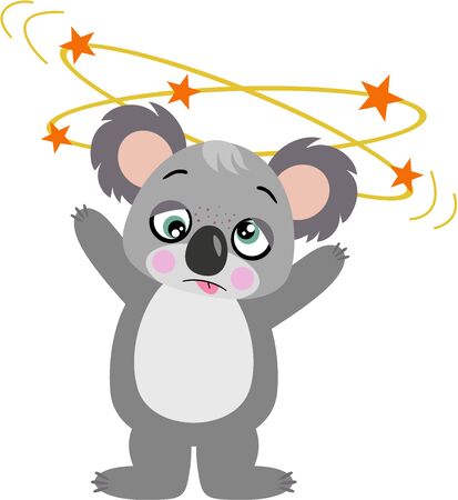 Cute koala feeling dizzy isolated on whiteのイラスト素材