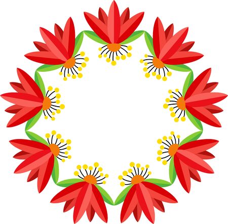 Round frame made of red flowersのイラスト素材