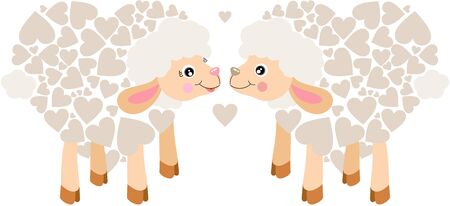 Couple of sheeps made of heartsのイラスト素材