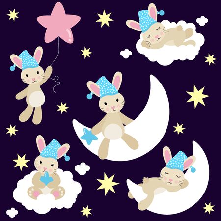 Seamless background of bunny good nightのイラスト素材