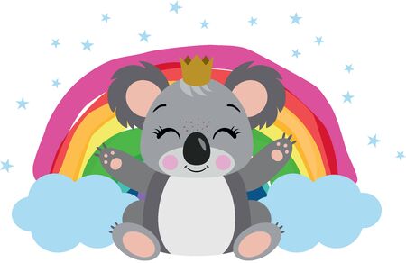 Cute king koala with rainbow and cloudsのイラスト素材