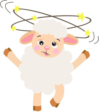 Cute lamb feeling dizzy isolated on whiteのイラスト素材